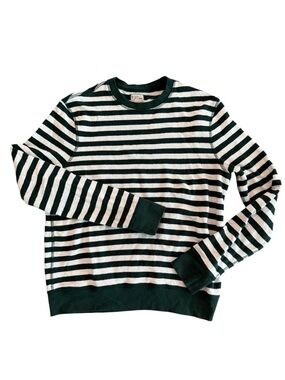 J. Crew Long-sleeve textured 100% Cotton sweater-tee | Green & White Stripe | M